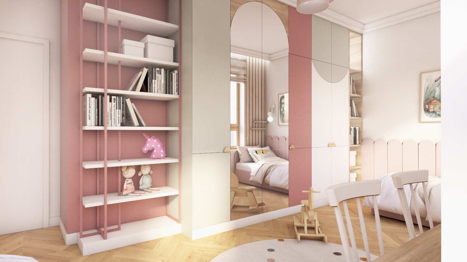 pokój dziecka dla dwójki dzieci dla dziewczynek dziecięcy uroczy słodki sypialnia szafa wygodna projekt wnętrza architekt gdynia gdańsk