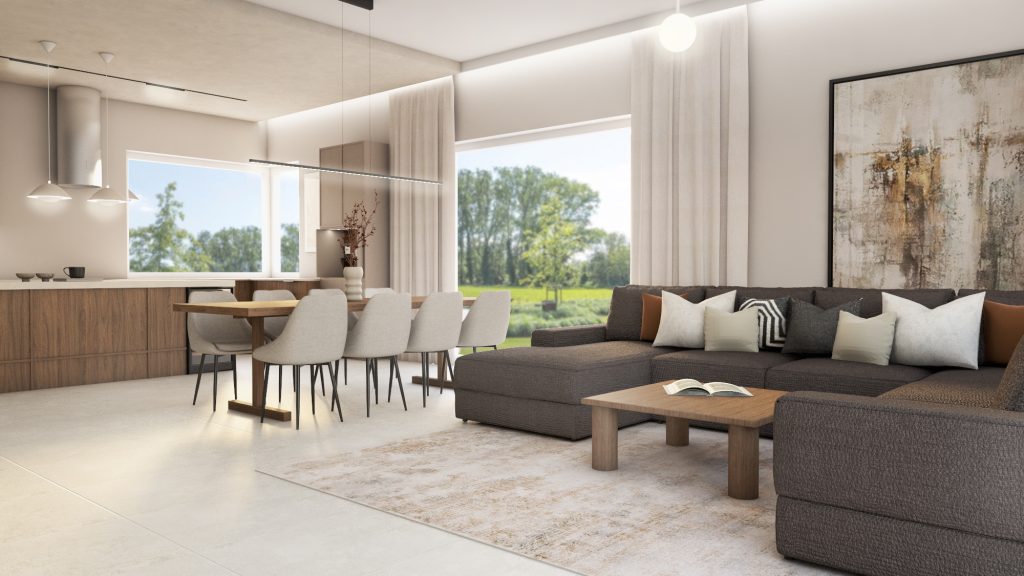 salon z kuchnią nowoczesny ciepły przytulny projekt wnętrza architekt wnętrz gdynia gdańsk